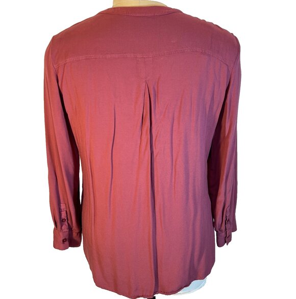 New York & Company soho Blouse Women's XXL Mauve Pink Long Sleeve Deep V-neck - Picture 6 of 13